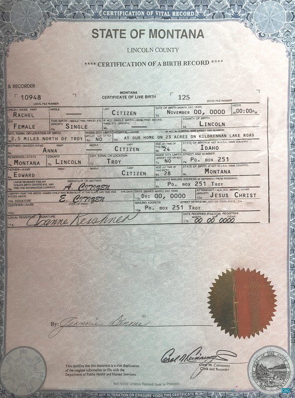 Download USA Montana state birth certificate template in PSD format Photoshop template